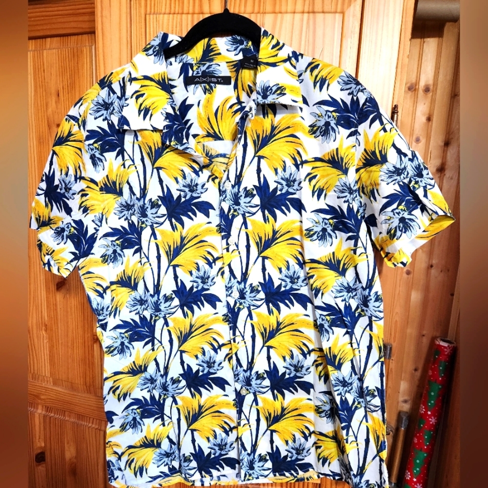 Men's Tropical Yellow and Blue Shirt - Picture 1 of 7